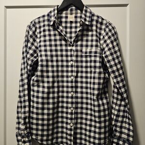 J. Crew Navy Blue and White Plaid Shirt